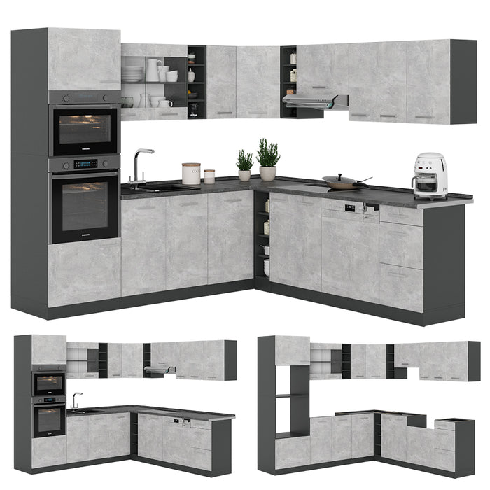 Vicco Cucina angolare completa Calcestruzzo/antracite 237 x 60 cm senza piano di lavoro