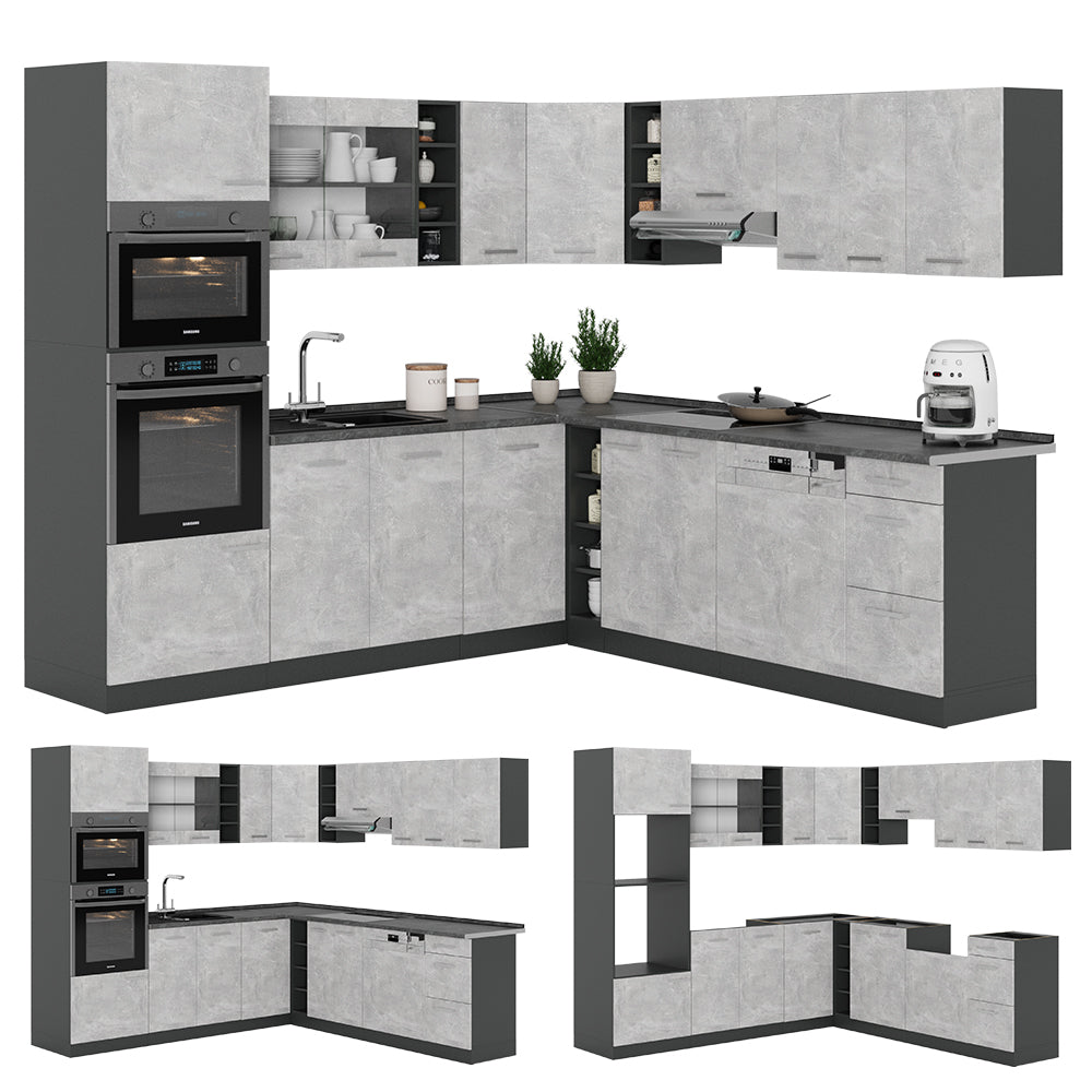 Vicco Cucina angolare completa Calcestruzzo/antracite 237 x 247 cm , PL Antracite