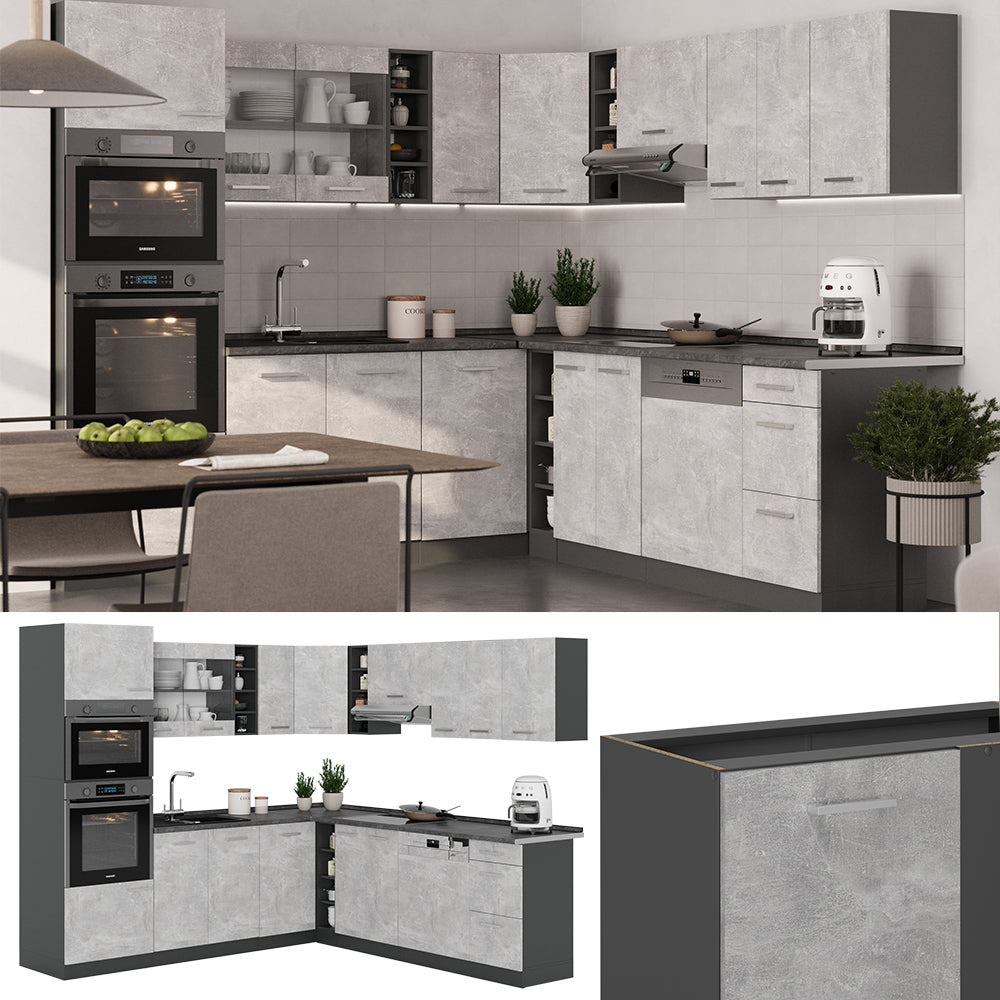 Vicco Cucina angolare completa Calcestruzzo/antracite 237 x 60 cm senza piano di lavoro