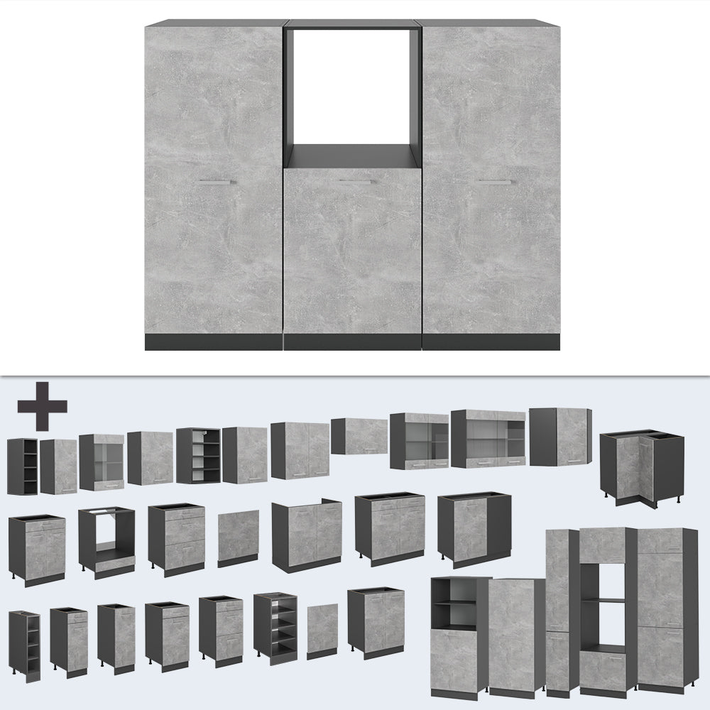 Vicco Cucine componibili piccole Calcestruzzo/antracite 180 cm senza piano di lavoro
