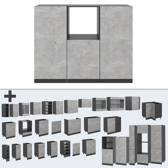 Vicco Cucine componibili piccole Calcestruzzo/antracite 180 cm senza piano di lavoro