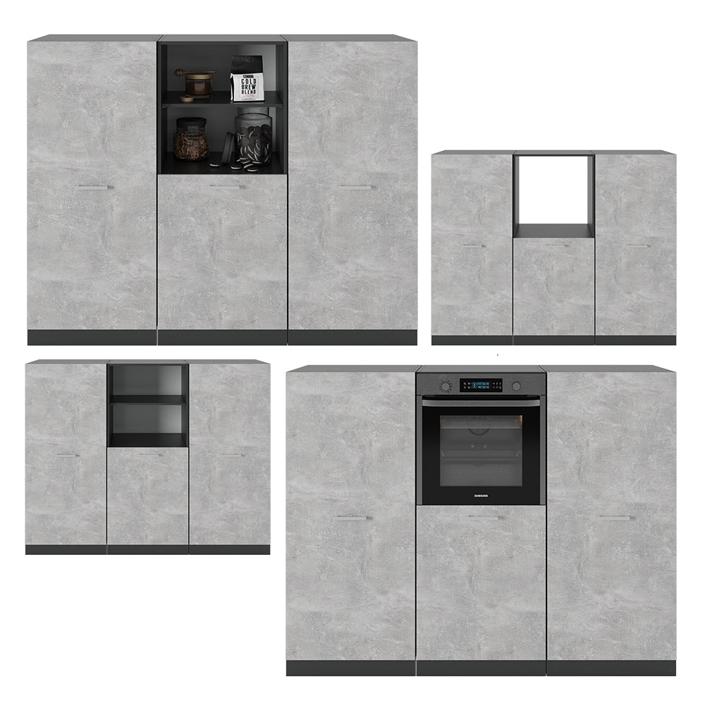 Vicco Cucine componibili piccole Calcestruzzo/antracite 180 cm senza piano di lavoro