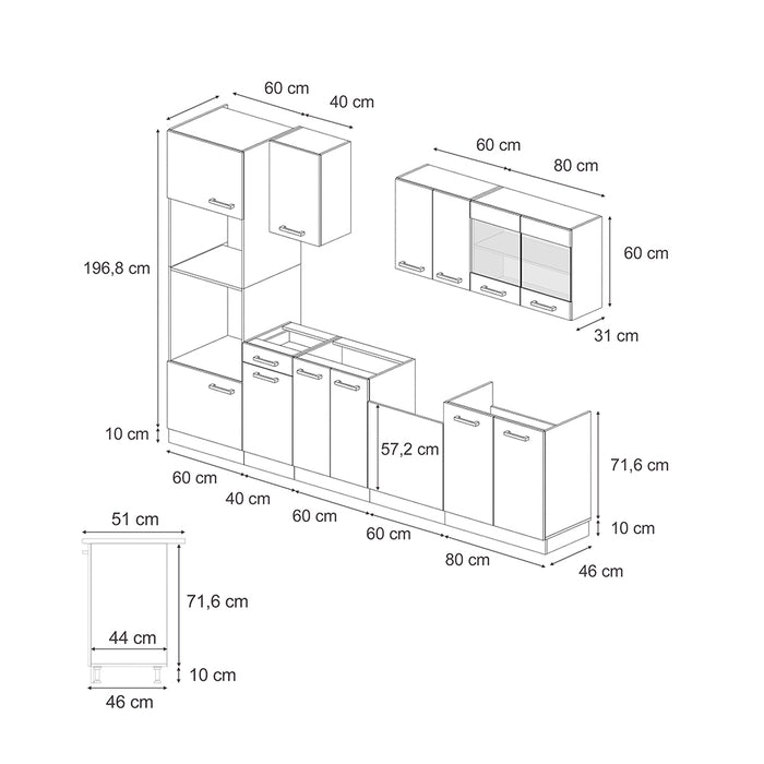 Vicco Cucina componibile Casa di campagna antracite/antracite 300 cm con armadio alto, PL Rovere
