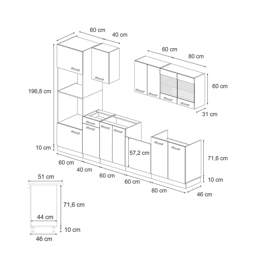 Vicco Cucina componibile Casa di campagna antracite/antracite 300 cm con armadio alto, PL Antracite