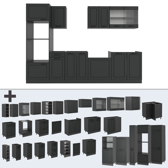 Vicco Cucina componibile Casa di campagna antracite/antracite 300 cm con armadio alto, PL Rovere