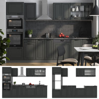 Vicco Cucina componibile Casa di campagna antracite/antracite 300 cm con armadio alto, PL Marmo