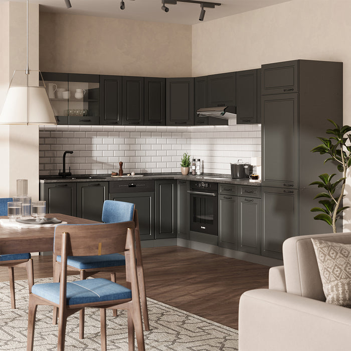 Vicco Cucina angolare completa Casa di campagna antracite/antracite 227 x 287 cm , PL Marmo