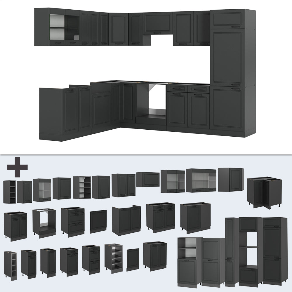 Vicco Cucina angolare completa Casa di campagna antracite/antracite 227 x 287 cm , PL Marmo