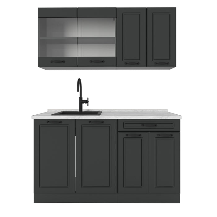 Vicco Cucina monoblocco Casa di campagna antracite/antracite 140 cm , PL Marmo