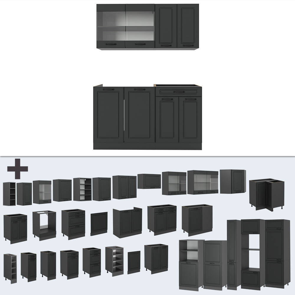 Vicco Cucina monoblocco Casa di campagna antracite/antracite 140 cm , PL Marmo