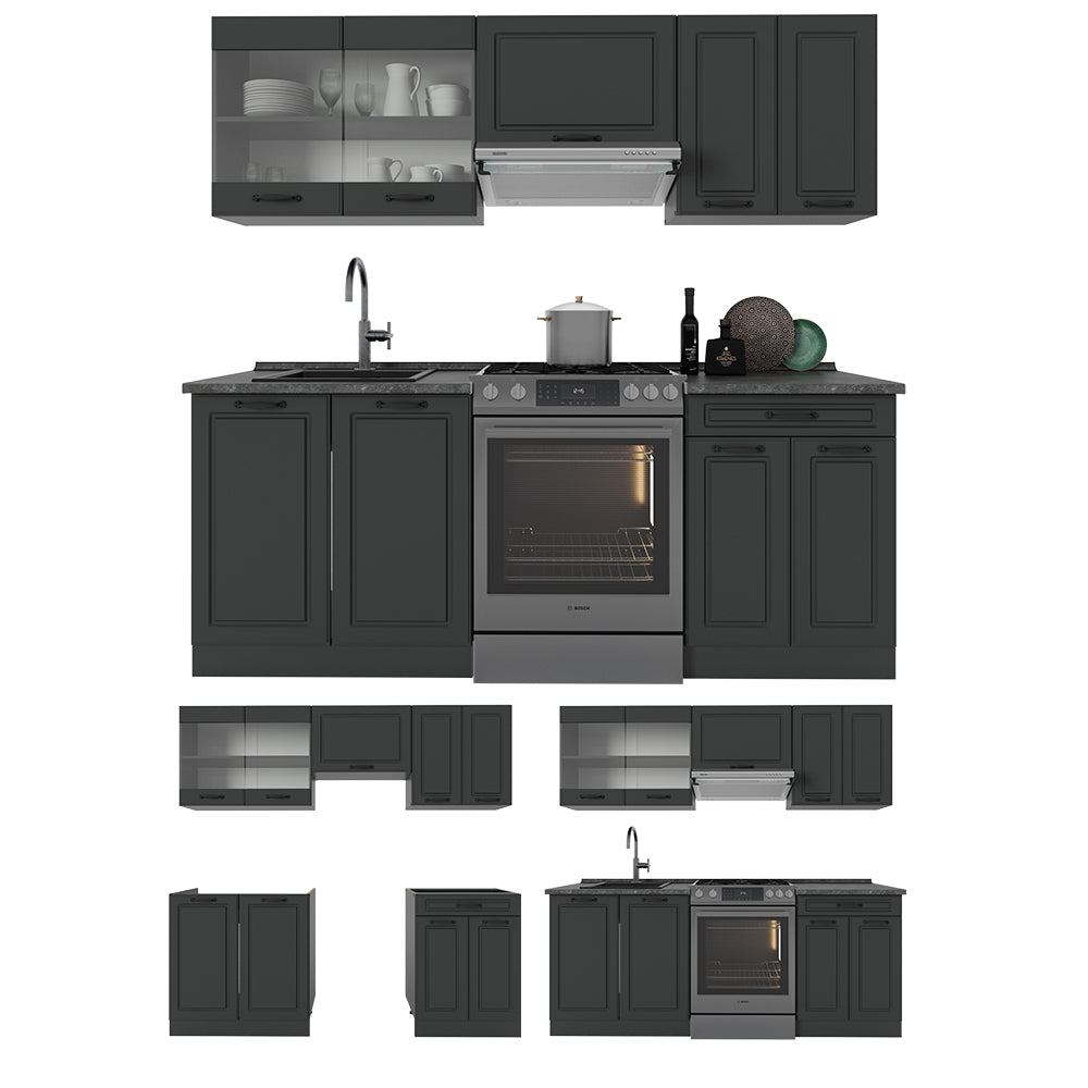 Vicco Cucina componibile Casa di campagna antracite/antracite 200 cm , PL Marmo