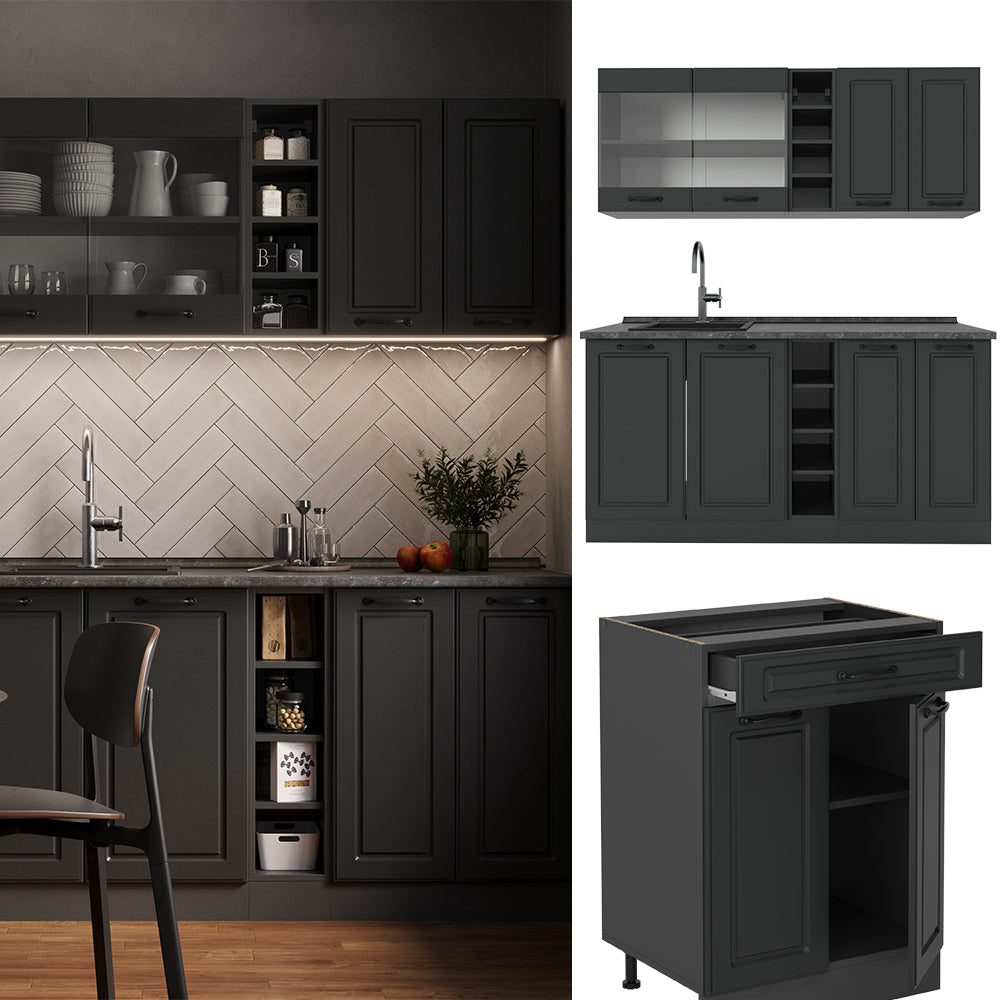Vicco Cucina completa Casa di campagna antracite/antracite 160 cm senza piano di lavoro