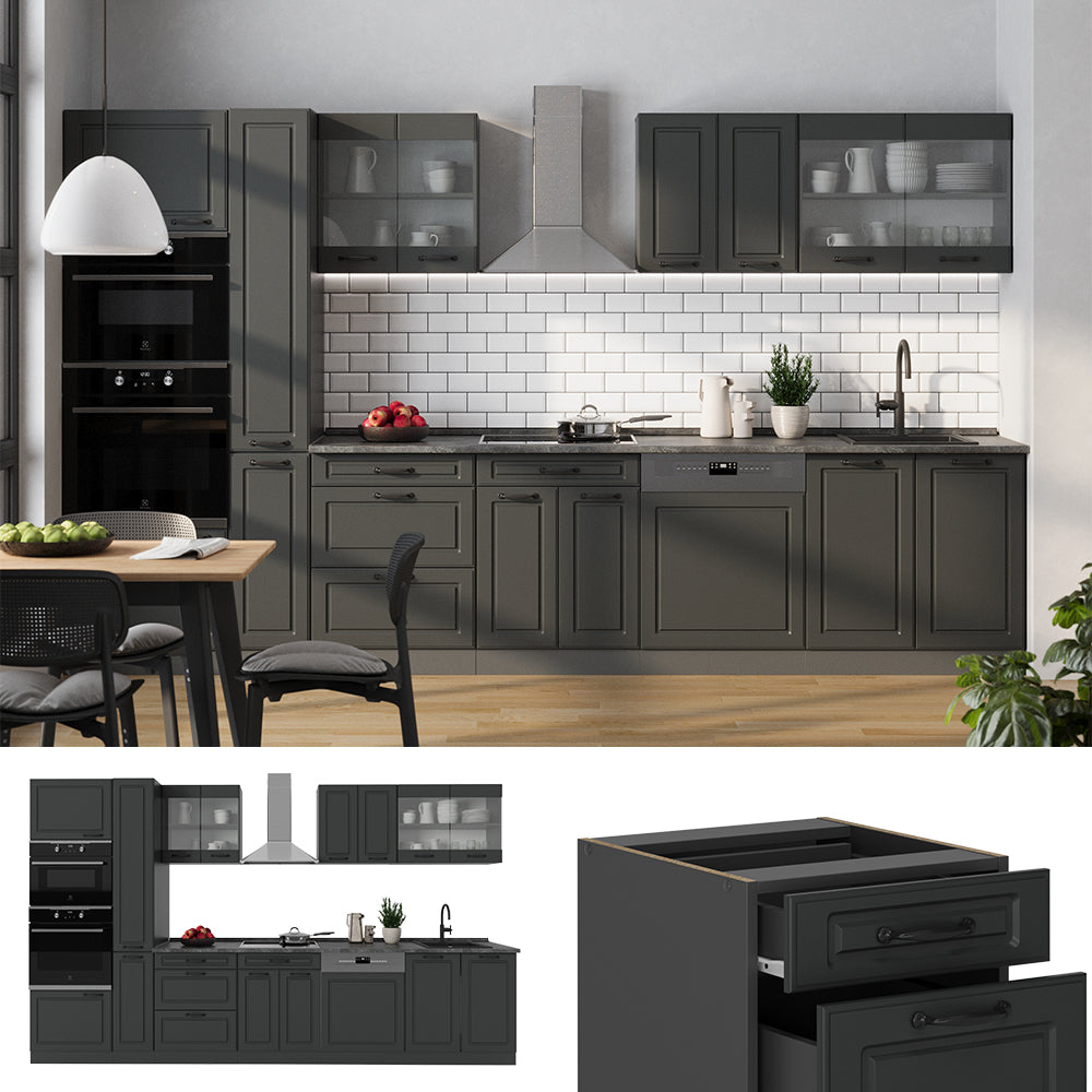 Vicco Cucina  Casa di campagna antracite/antracite 350 cm , PL Marmo