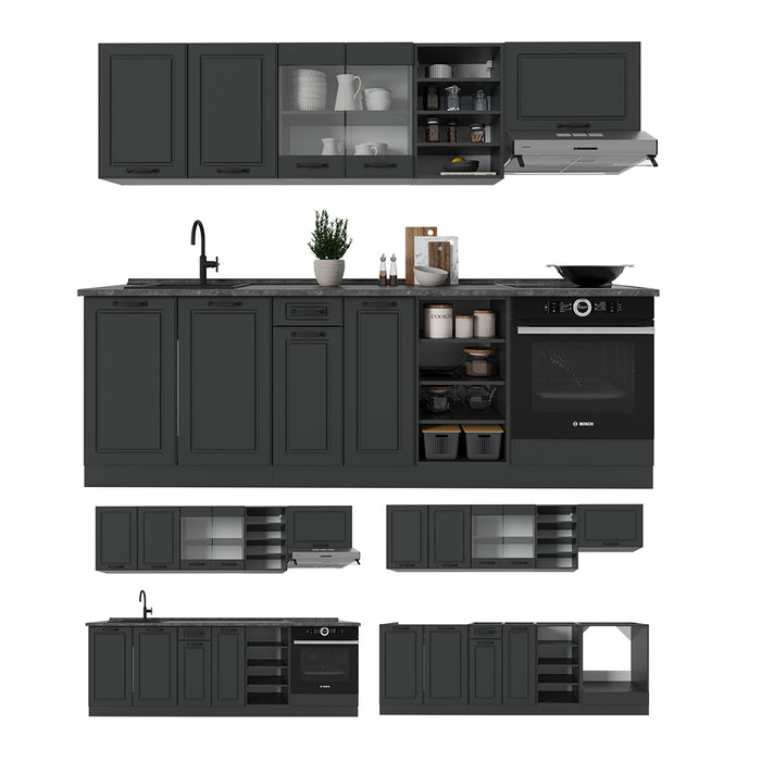 Vicco Cucina componibile Casa di campagna antracite/antracite 240 cm senza piano di lavoro