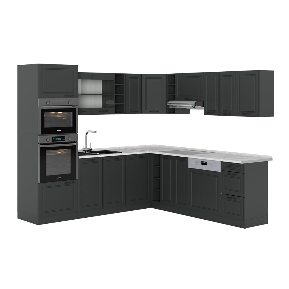 Vicco Cucina angolare completa Casa di campagna antracite/antracite 237 x 247 cm , PL Marmo