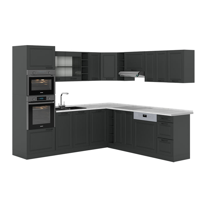 Vicco Cucina angolare completa Casa di campagna antracite/antracite 237 x 247 cm , PL Marmo