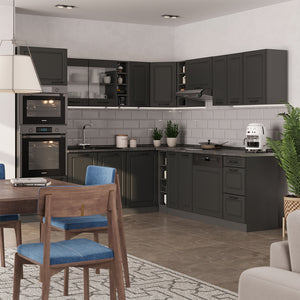 Vicco Cucina angolare completa Casa di campagna antracite/antracite 237 x 247 cm , PL Marmo