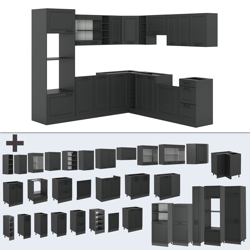 Vicco Cucina angolare completa Casa di campagna antracite/antracite 237 x 247 cm , PL Marmo