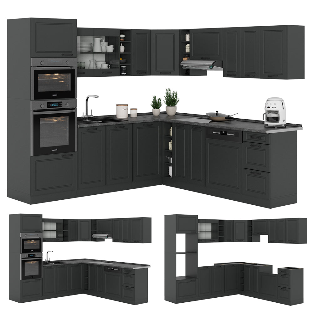 Vicco Cucina angolare completa Casa di campagna antracite/antracite 237 x 247 cm , PL Rovere