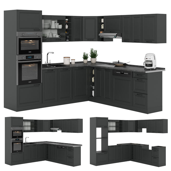 Vicco Cucina angolare completa Casa di campagna antracite/antracite 237 x 247 cm , PL Rovere