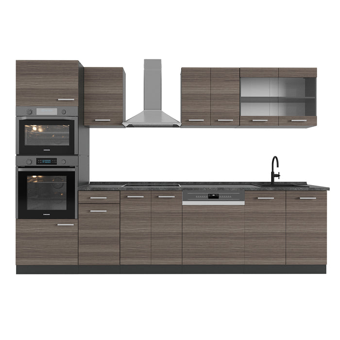 Vicco Cucina componibile Grigio nobile/antracite 300 cm con armadio alto, PL Antracite