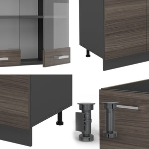 Vicco Cucina componibile Grigio nobile/antracite 300 cm con armadio alto, senza piano di lavoro