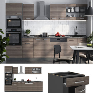 Vicco Cucina componibile Grigio nobile/antracite 300 cm con armadio alto, PL Antracite