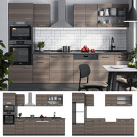 Vicco Cucina componibile Grigio nobile/antracite 300 cm con armadio alto, PL Rovere