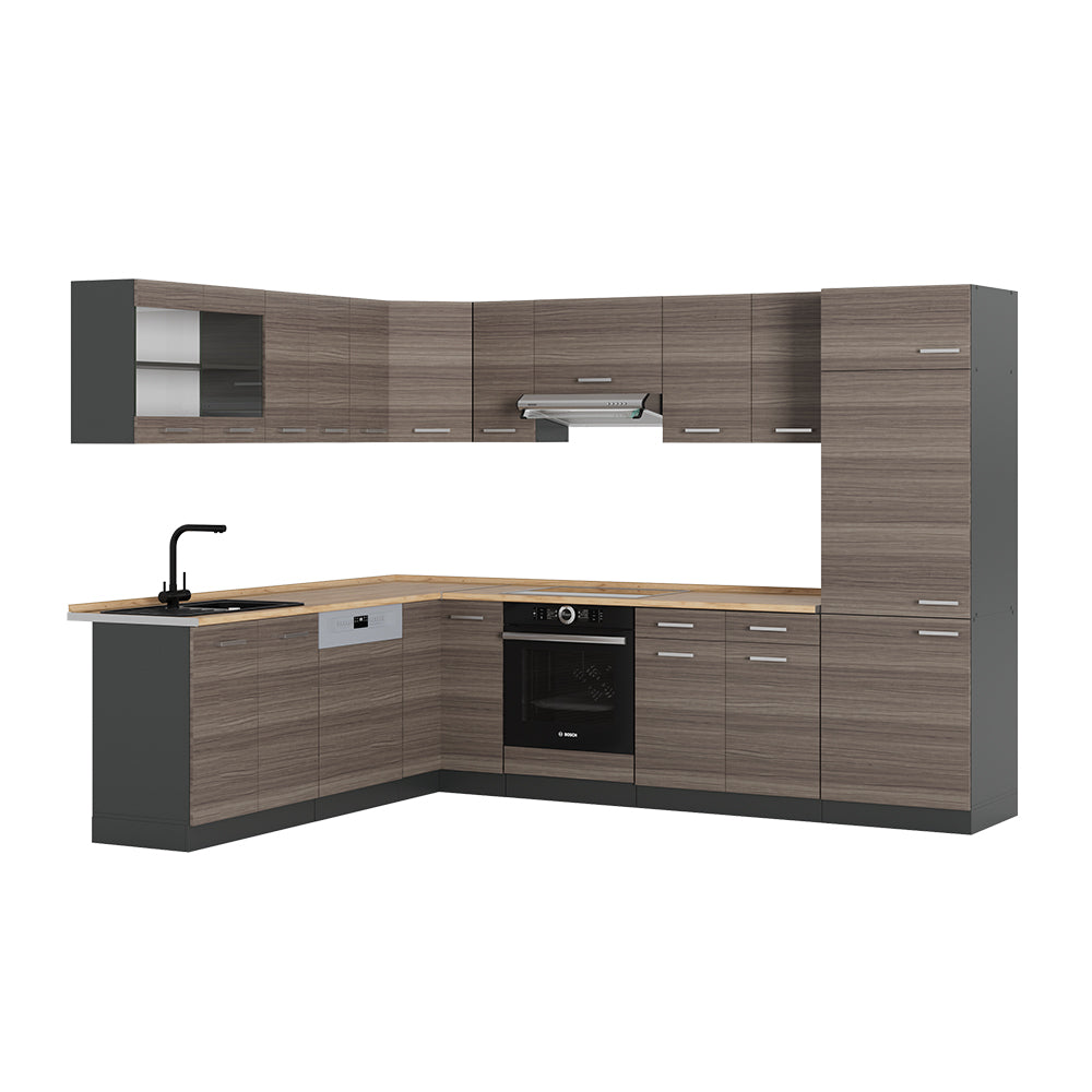 Vicco Cucina angolare completa Grigio nobile/antracite 227 x 287 cm , PL Rovere