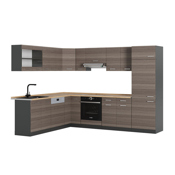 Vicco Cucina angolare completa Grigio nobile/antracite 227 x 287 cm , PL Rovere