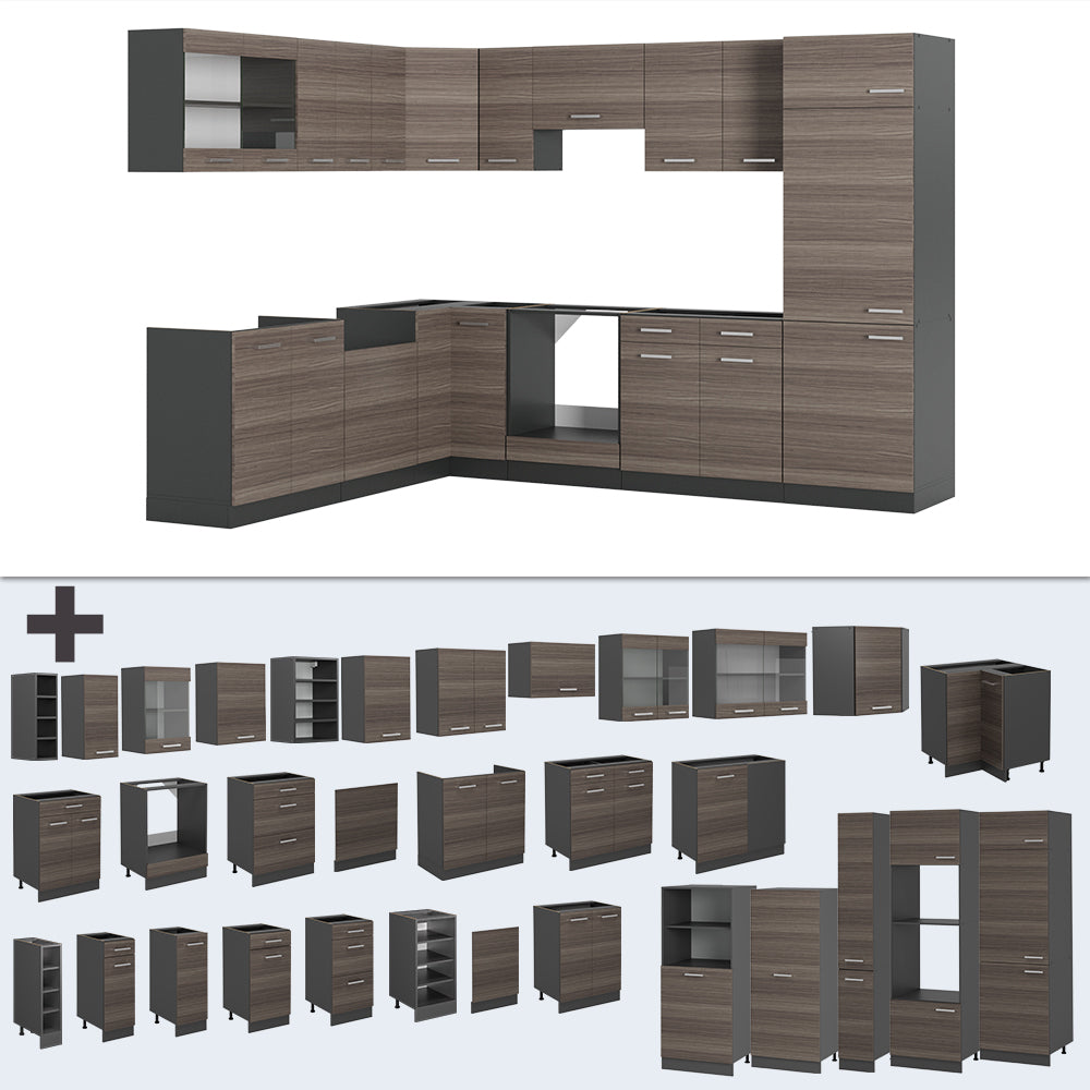 Vicco Cucina angolare completa Grigio nobile/antracite 227 x 287 cm , PL Rovere