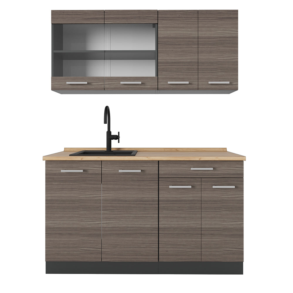 Vicco Cucina monoblocco Grigio nobile/antracite 140 cm , PL Rovere