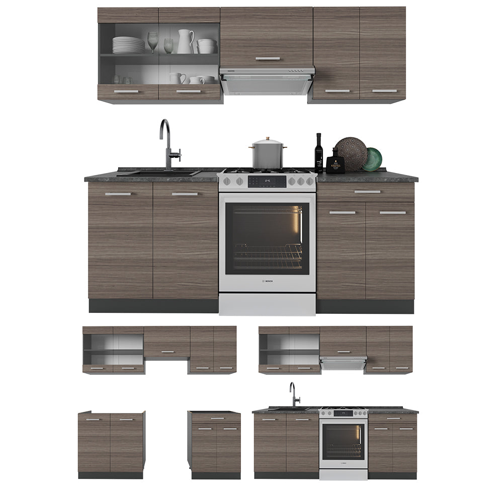 Vicco Cucina componibile Grigio nobile/antracite 200 cm senza piano di lavoro