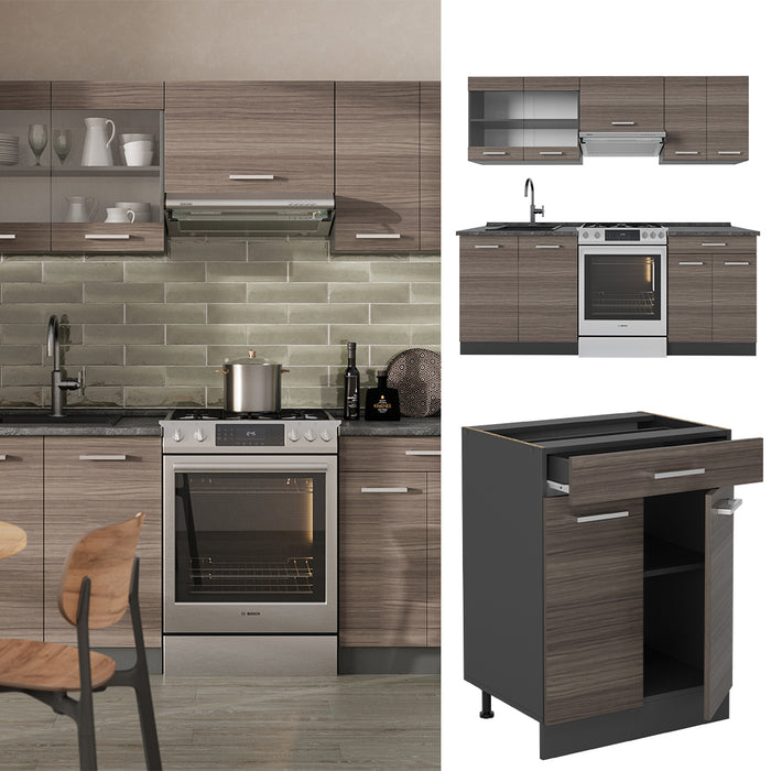 Vicco Cucina componibile Grigio nobile/antracite 200 cm , PL Rovere