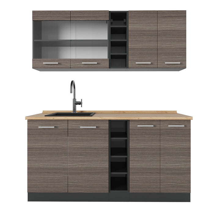 Vicco Cucina completa Grigio nobile/antracite 160 cm , PL Rovere