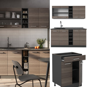 Vicco Cucina completa Grigio nobile/antracite 160 cm senza piano di lavoro