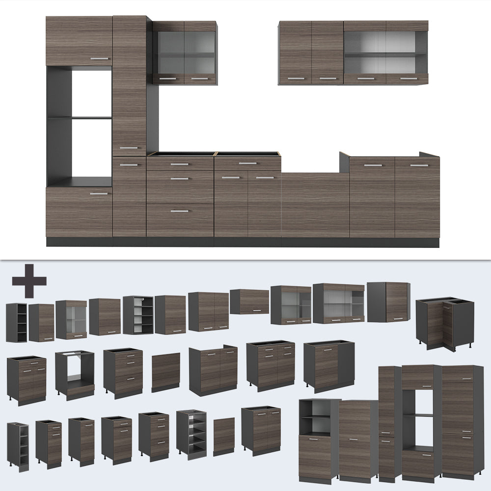 Vicco Cucina componibile Grigio nobile/antracite 350 cm senza piano di lavoro