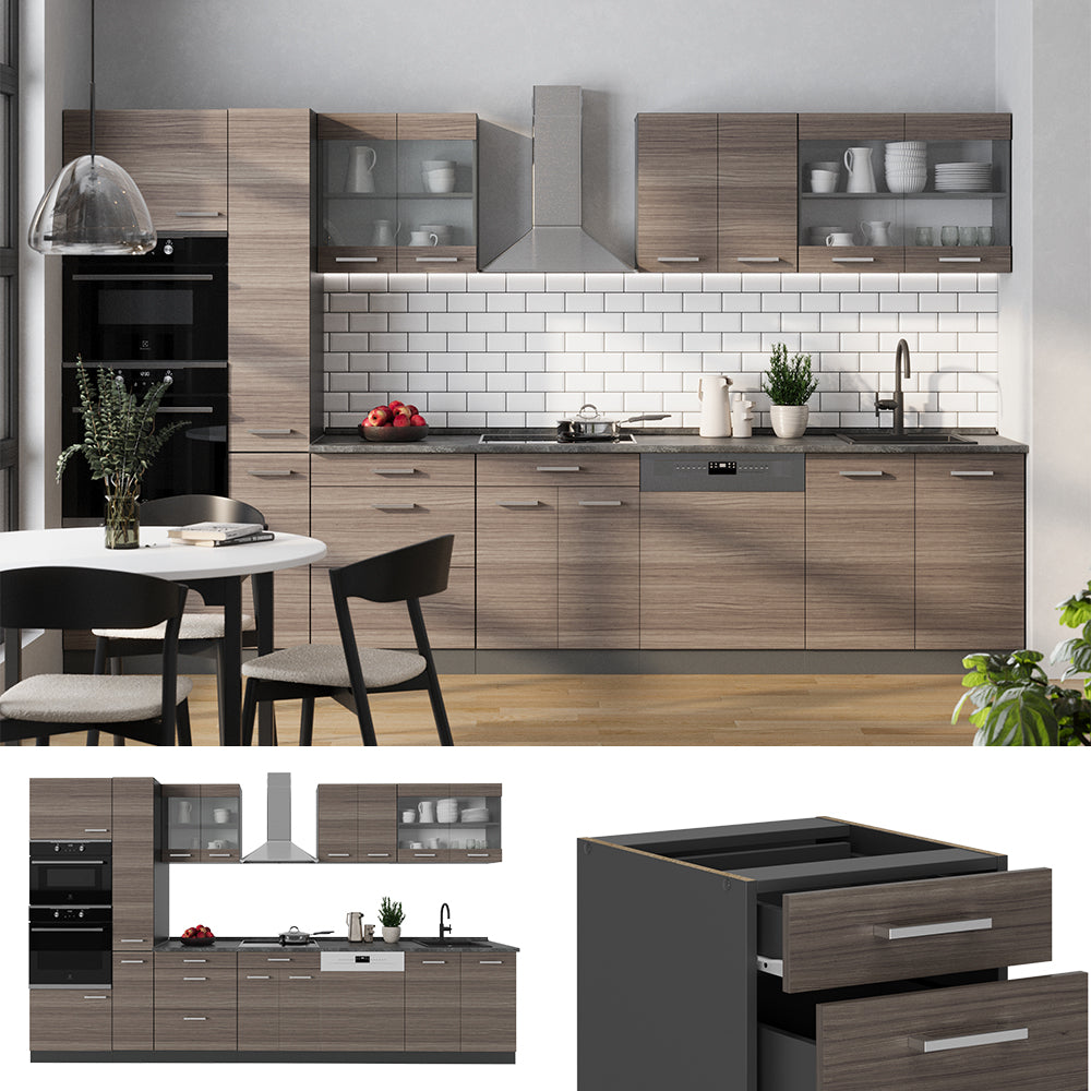 Vicco Cucina completa  Grigio nobile/antracite 350 cm , PL Rovere