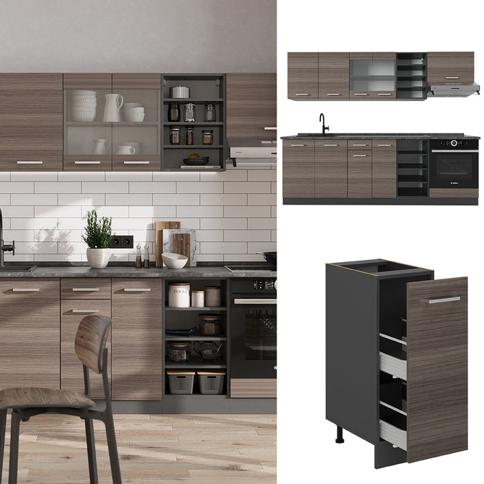 Vicco Cucina componibile Grigio nobile/antracite 240 cm senza piano di lavoro