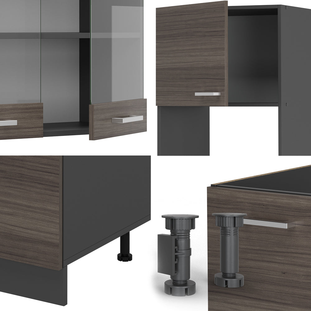 Vicco Cucina angolare completa Grigio nobile/antracite 237 x 60 cm senza piano di lavoro