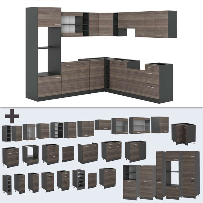 Vicco Cucina angolare completa Grigio nobile/antracite 237 x 247 cm , PL Marmo