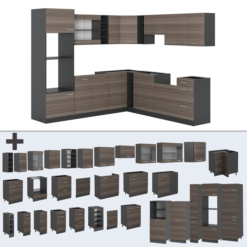 Vicco Cucina angolare completa Grigio nobile/antracite 237 x 60 cm senza piano di lavoro