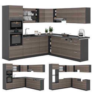 Vicco Cucina angolare completa Grigio nobile/antracite 237 x 60 cm senza piano di lavoro