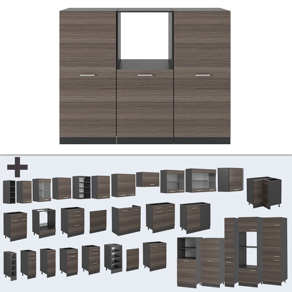 Vicco Cucine componibili piccole Grigio nobile/antracite 180 cm senza piano di lavoro