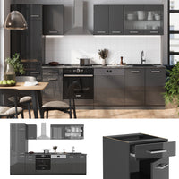 Vicco Cucina componibile Antracite lucido/antracite 300 cm senza piano di lavoro
