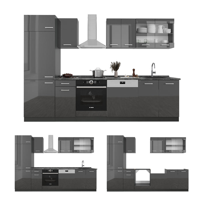 Vicco Cucina componibile Antracite lucido/antracite 300 cm , PL Rovere