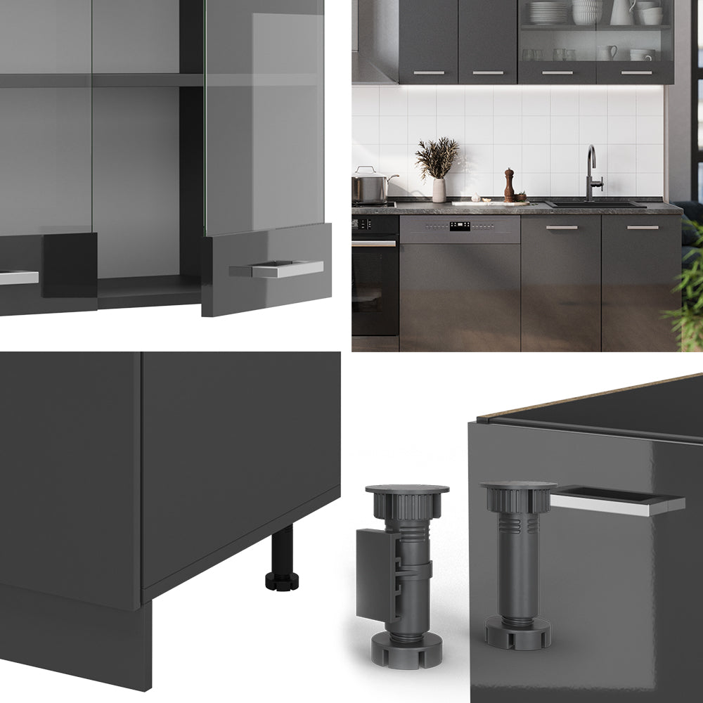 Vicco Cucina componibile Antracite lucido/antracite 300 cm senza piano di lavoro