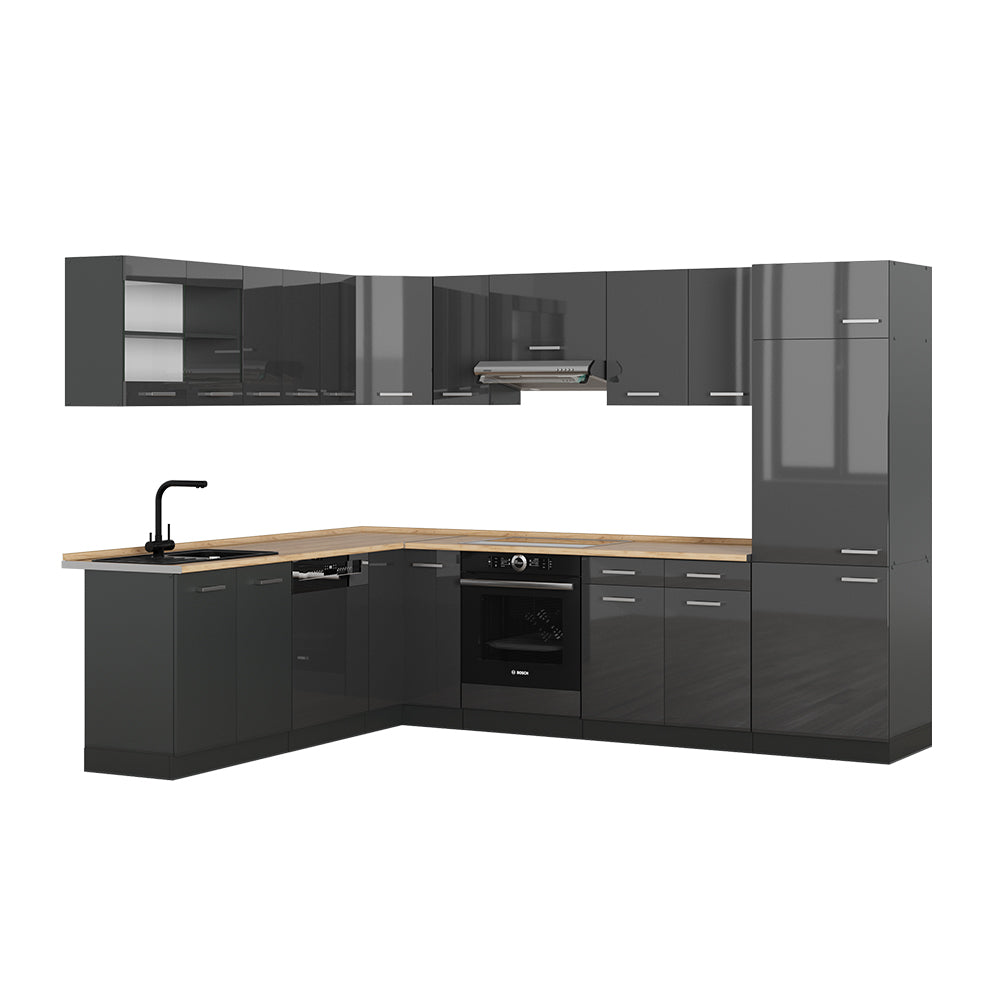 Vicco Cucina angolare completa Antracite lucido/antracite 227 x 287 cm , PL Rovere