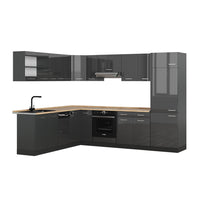 Vicco Cucina angolare completa Antracite lucido/antracite 227 x 287 cm senza piano di lavoro