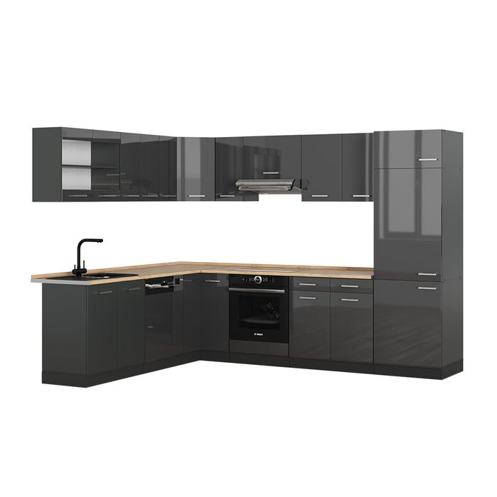 Vicco Cucina angolare completa Antracite lucido/antracite 227 x 287 cm senza piano di lavoro